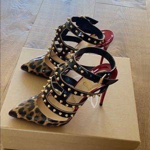 Christian louboutin 100spiked leopard patent pumps